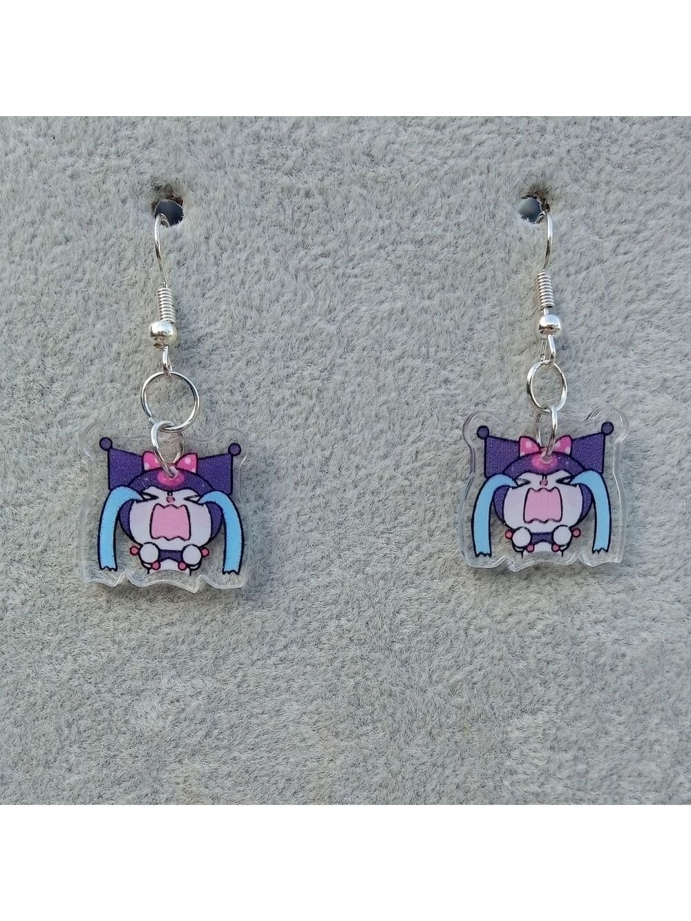 2/$10 Sanrio Kuromi Crying Acrylic Charm Dangle Earrings Handmade